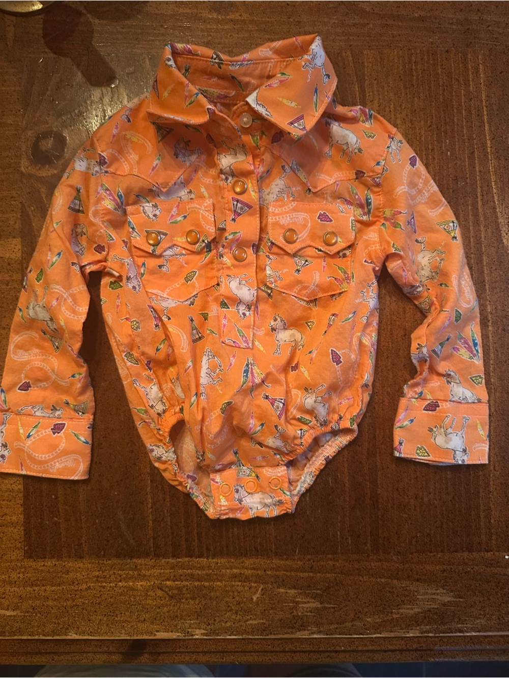 Wrangler Orange Printed Western-Style Baby Bodysuit